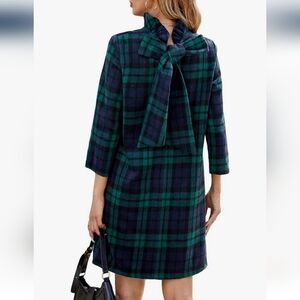 Amazon Green and Navy Plaid Bow-Back Shift Dress